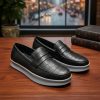 Black Embossed Leather Penny Loafers White Platform Sole