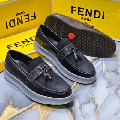 Fendi Roma Black Leather Loafers