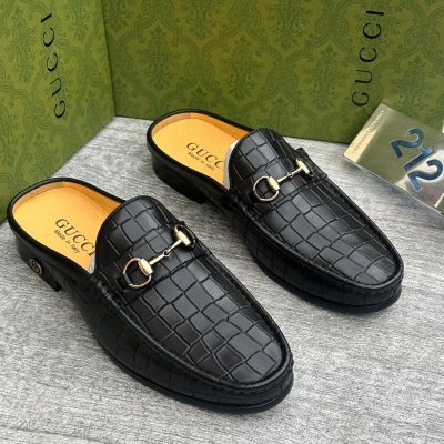 Gucci Style Crocodile Pattern Leather Horsebit Slip Ons