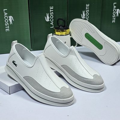 Lacoste Black White Leather Suede Slip On Sneakers