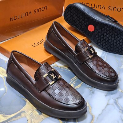 Louis Vuitton Men’s Major Brown Embossed Leather Loafers
