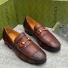 Gucci Brown Crocodile Pattern Leather Horsebit Loafers