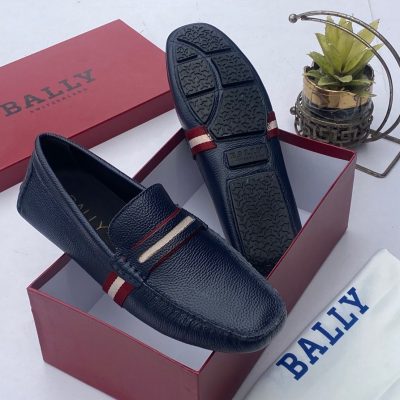 Bally Pietro Navy Grained Leather Loafers
