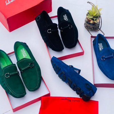 Ferragamo Men’s Gancini Buckle suede Loafers Blue Black Green