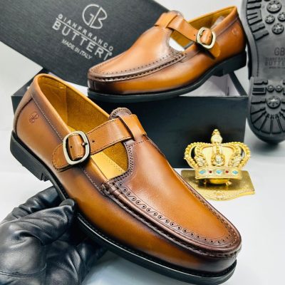 Gianfranco Butteri Brown Leather Monk Strap Shoes