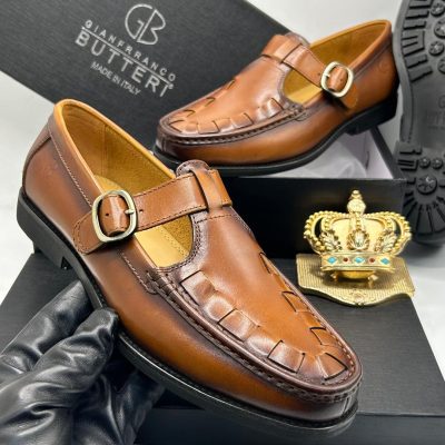 Gianfranco Butteri Brown Leather T Bar Shoes Brown Black