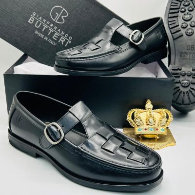 Gianfranco Butteri Woven T Strap Leather Shoes