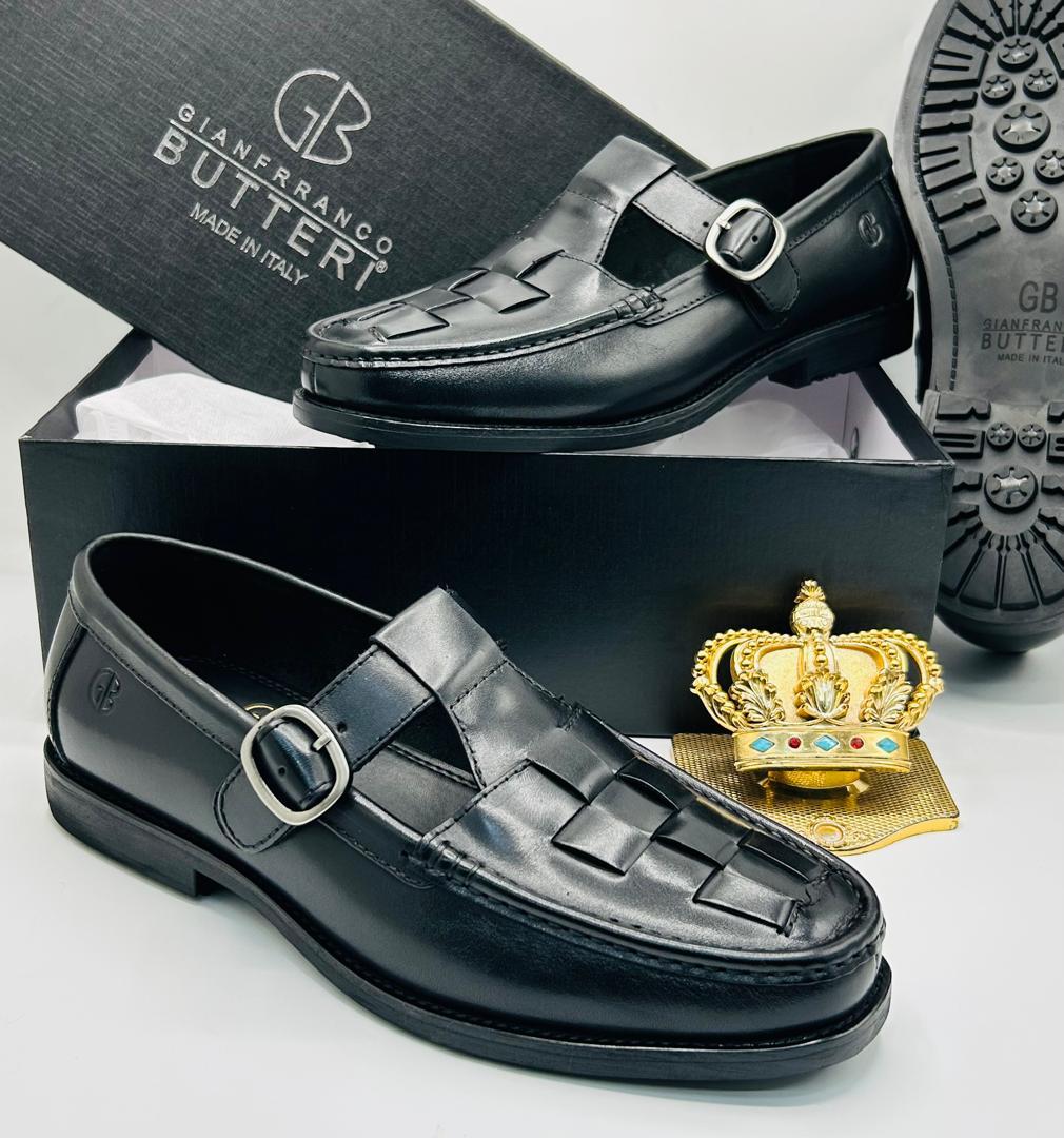 Gianfranco Butteri Woven T Strap Leather Shoes