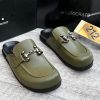 Aristocrats Leather Mules Olive Grey Black Metal Bit Detail Half Shoes