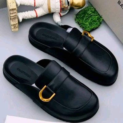 Balenciaga Buckle Mule Half Shoes Black Leather Slip On