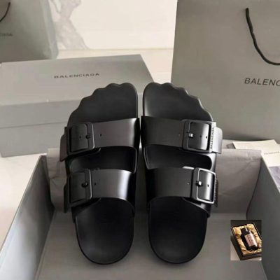 Balenciaga Pool Slide Sandals Black Leather Comfort