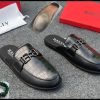 Bally Croc Pattern Loafers Black Buckle Mule Half Shoes