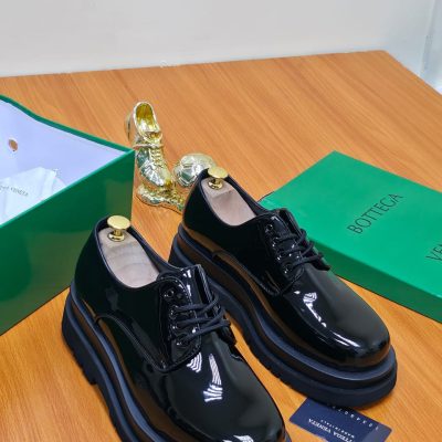 Bottega Veneta Lace Up Shoes Glossy Leather Double Sole Corporate