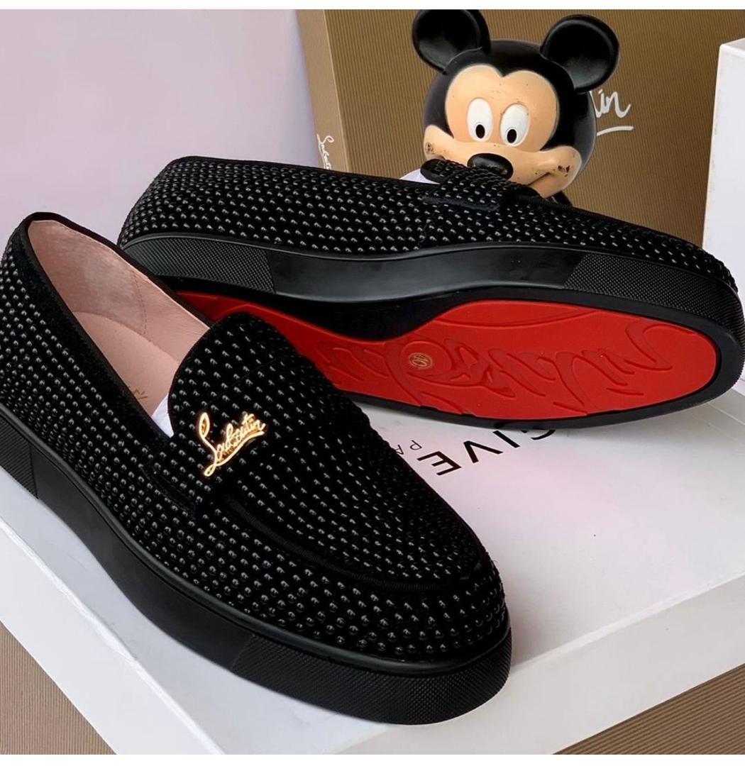 Christian Louboutin Studded Loafers Black Red Sole Luxury