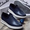 Clarks SoftMotion Slip On Loafers Blue Brown Leather White Sole