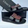 Coach Buckle Strap Leather Sandals Brown Textured Upper