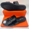 Croc Texture Leather Sandals Black Brown Classic Comfort