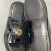 Dior Textured Leather Slides Black Gold Medallion Strap