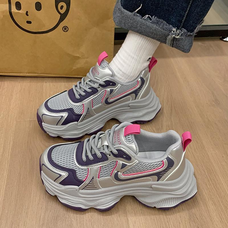 Fashion Sports Platform Sneakers White Black Chunky Mesh - Image 2