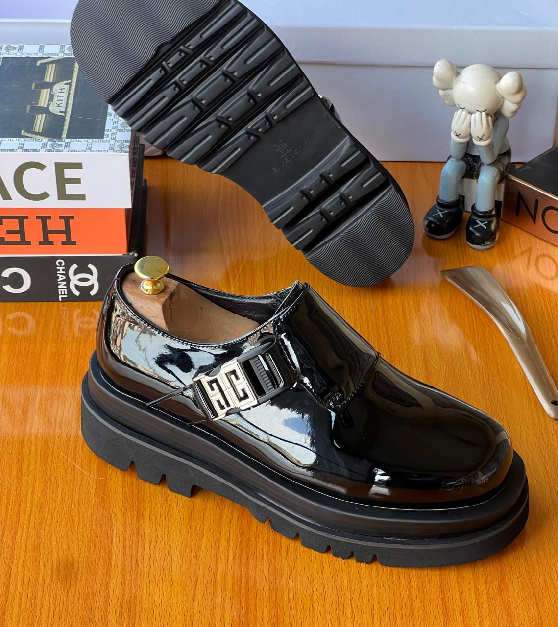 Givenchy Buckle Band Shoes Glossy Leather Double Sole Chunky