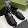 Gucci Interlocking G Leather Sandals Black Rubber Sole