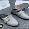 Half Shoe Mules Grey White Black Circular Buckle Design