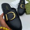 Leather Buckle Half Shoes Black Gold Tone Formal