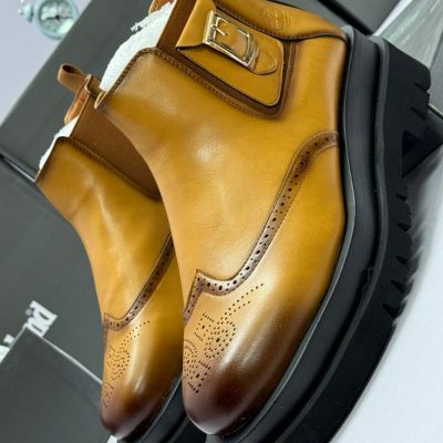 Leather Chelsea Boots Wingtip Brogue Lug Sole Brown