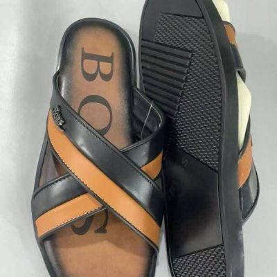 Leather Cross Sandals Brown Black Dual Tone Comfort