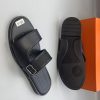 Leather Slippers Black Classic Open Design