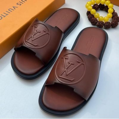 Louis Vuitton Leather Slides Brown Black Luxury Comfort