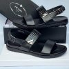 Prada Textured Strap Sandals Black Adjustable Buckle Design