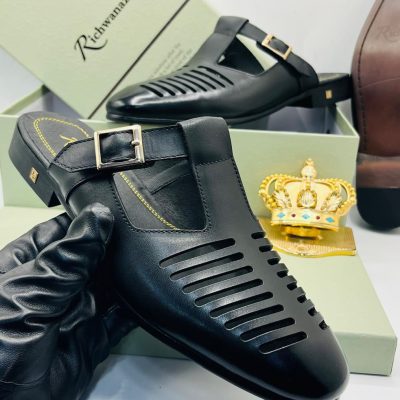 Richwanaz Italian Leather Half Shoes Black Classic Formal