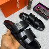 Rossi Palm Leather Slippers Black R Emblem Slip On