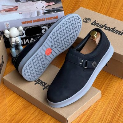 Timberland Buckle Strap Slip On Shoes Black White Sole