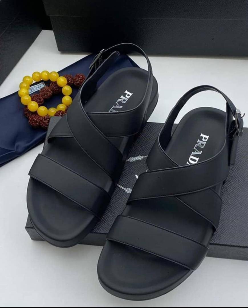 Prada Cross Strap Leather Sandals olive black Minimal Design - Image 2