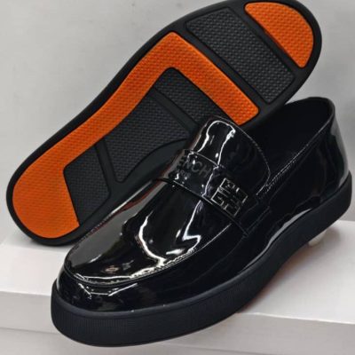 Leather Strap Half Shoes Black Orange Sole Branded Vamp